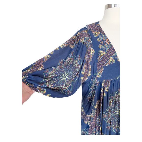 FREE PEOPLE Girl Talk Hi-Low Tunic Dress Midnight 3/4 Balloon Sleeve Medium EUC - Picture 5 of 9